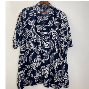 Polo Jeans Co Ralph Lauren Hawaiian Shirt XL Navy White Floral Rayon Vintage Y2K